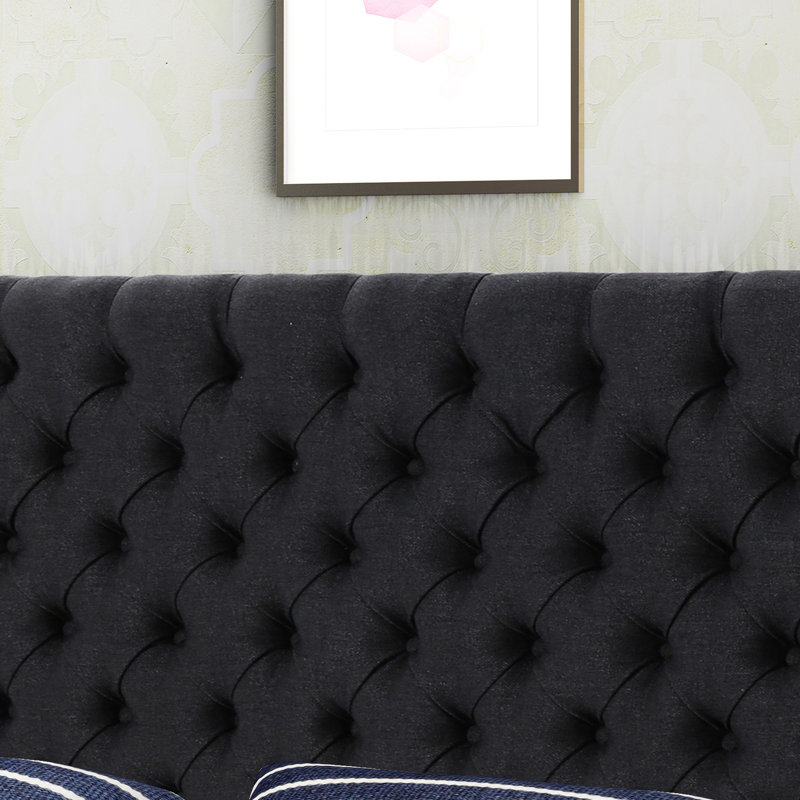 Tête de lit tapissier gris anthracite pour grand lit, ton grand contemporain tendance, Charcoal Gray