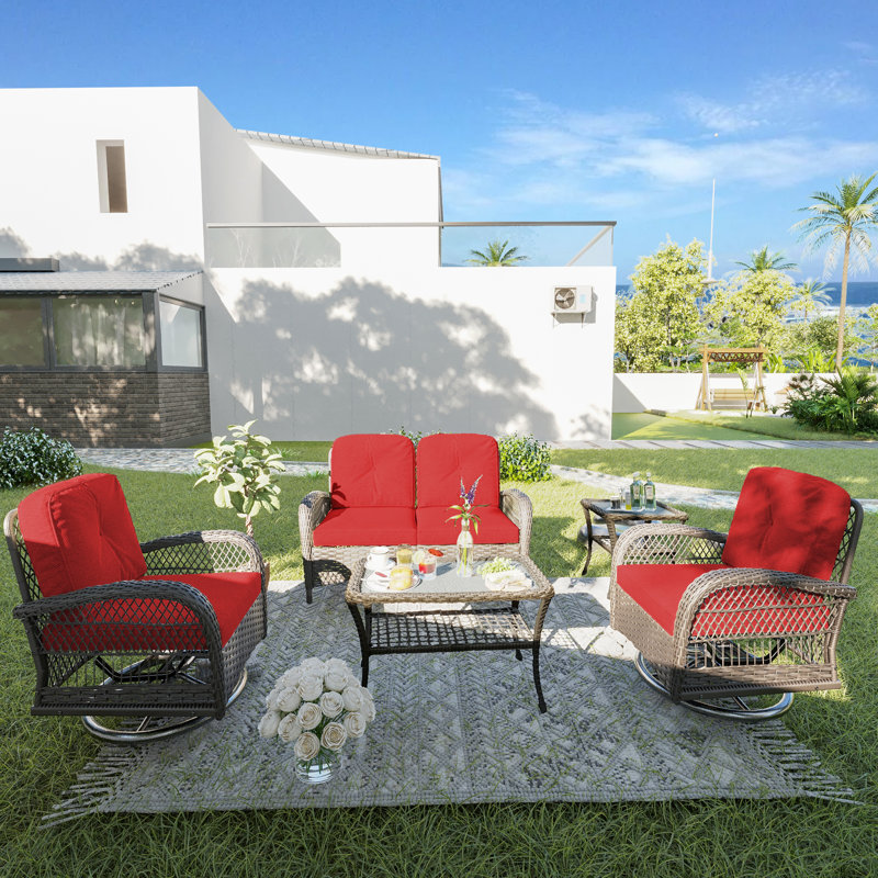 Nelle 4 - Person Patio Conversation Set with Cushions, Red