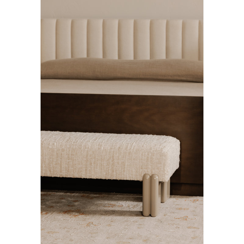 Priya Upholstered Bench, White, Cream