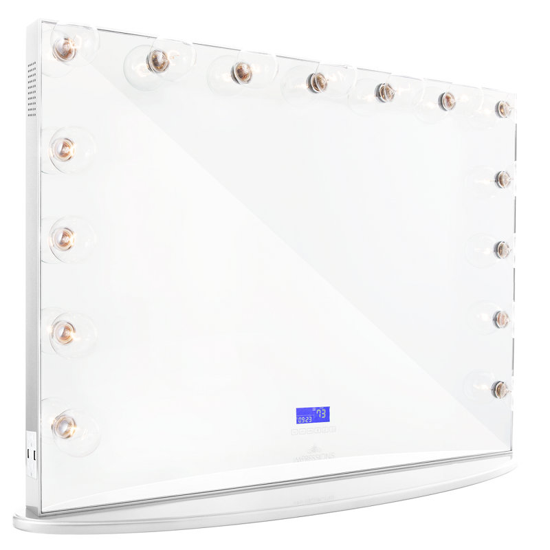 Hollywood Glow Pro Vanity Mirror with 15 Clear LED Bulbs Tabletop Vanity Mirror Wireless Speaker, White