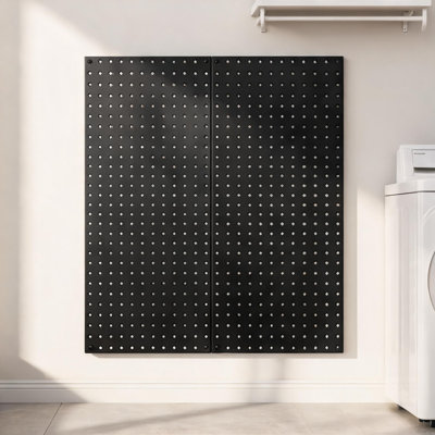 Carbon Steel Matte Black Metal Pegboard Panels, 2-Piece 33.86 x 16.93 Inch Heavy Duty Wall Tool Storage Organizer for Garage