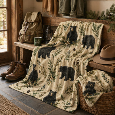 Couverture en flanelle Botanical Black Bear