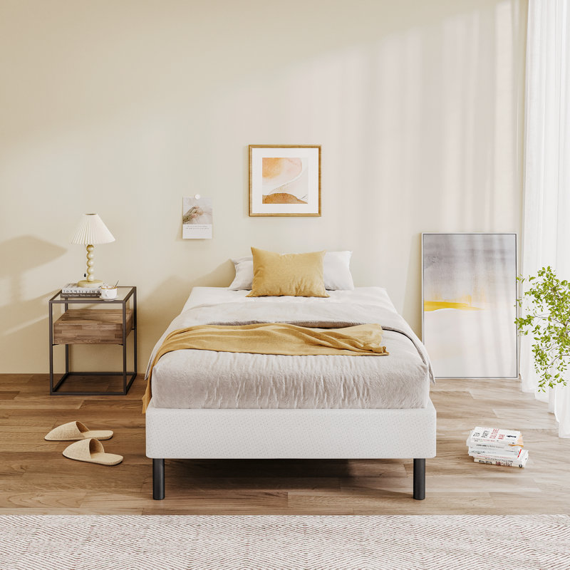 14" High Legs Included Metal Box Spring With Frabric Cover, Sturdy Mattress Foundation, Easy Assembly, Twin XL