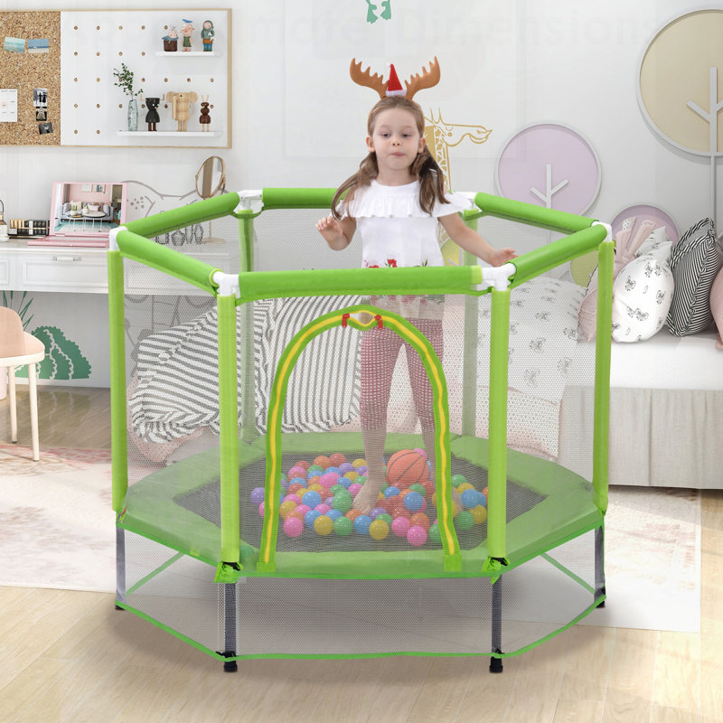 Trampoline pour tout-petits avec filet de sécurité et balles, parfait pour s'amuser à l'intérieur et à l'extérieur, jouer en toute sécurité