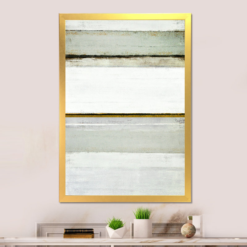 Rayures horizontales neutres - Décoration murale moderne et contemporaine en toile, H 12 po x l 8 po x P 1 po, Cadre doré