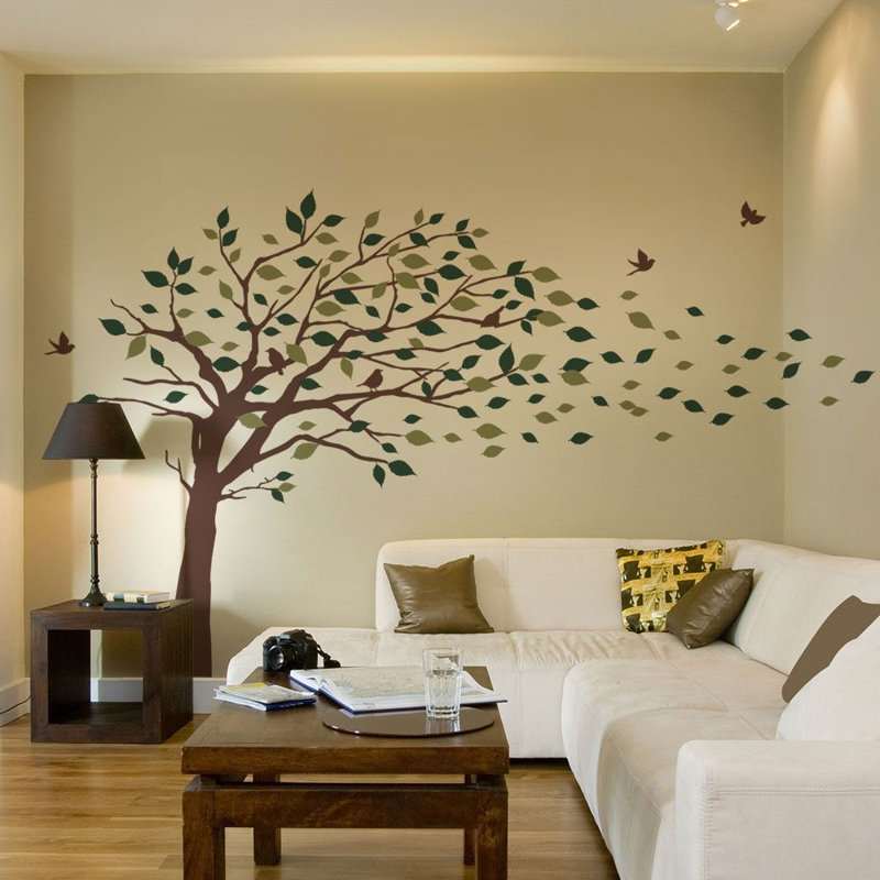 Décalcomanie murale feuilles soufflant, Vert