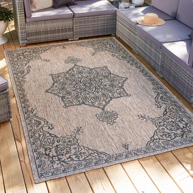 Tapis intérieur / extérieur noir / beige Cracraft, Rectangle 10 pi x 14 pi 1 po