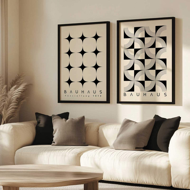 «Bauhaus» à motifs, ensemble de 2 impressions dans un cadre, H 25,5 po x l 37,5 po x P 1,25 po, Cadre en chrome poli