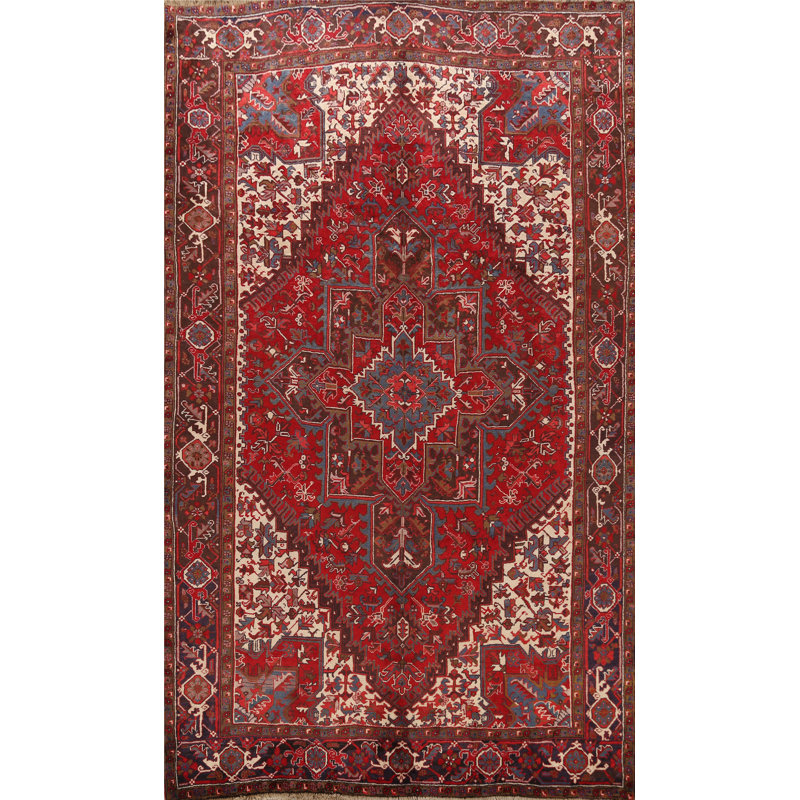 Tapis décoratif en laine rouge 7 pi 8 po x 11 pi 4 po cahari noué à la main 1970s