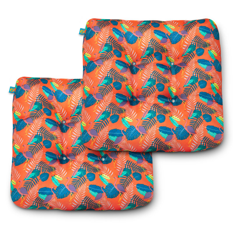 Outdoor 5'' Dining Chair Seat Cushion, Teal Orange Geo