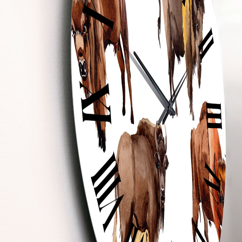 Exotic Wild Bisons - Patterned Wall Clock, Large