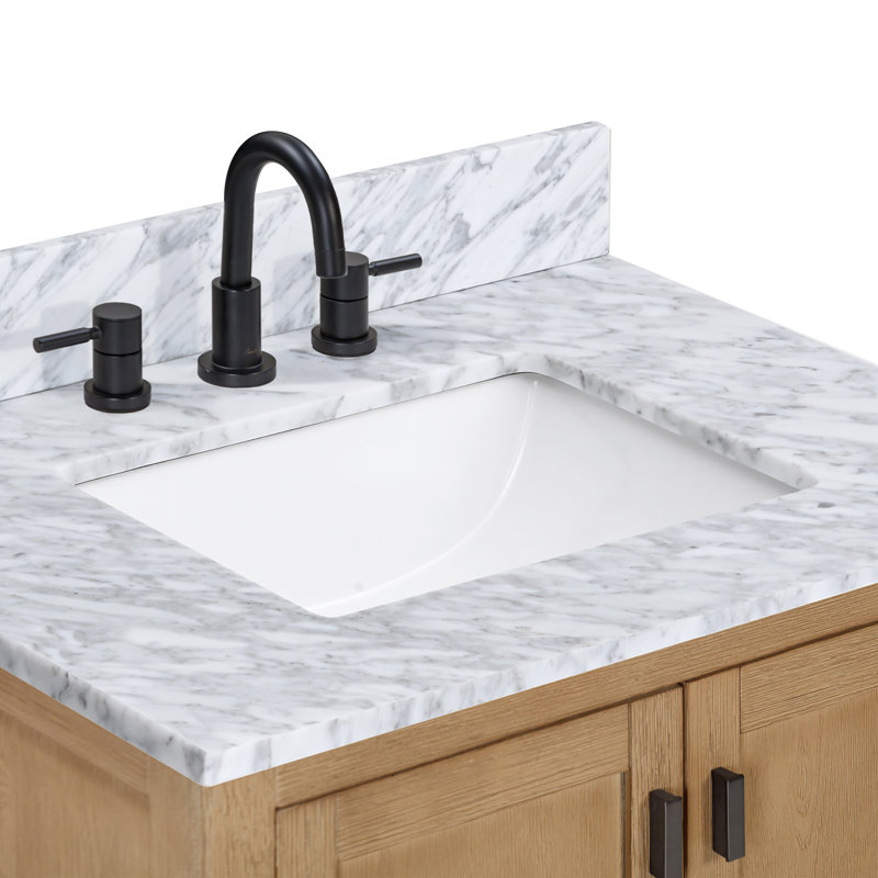 Modero 30" Single Bathroom Vanity with Top, Carrera White Marble, Brushed Oak, Black