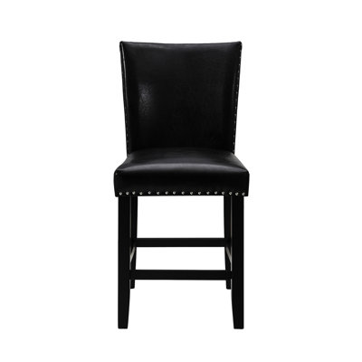 Chaises en polyuréthane de style contemporain pour comptoir, 2 pièces, noir, siège rembourré, garniture cloutée, salle à manger 2 pièces, décor moderne