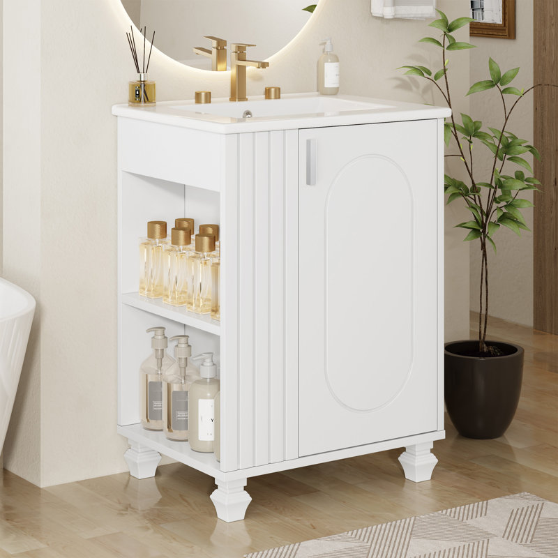 Meuble-lavabo avec lavabo et armoire de porte Mikalya, Blanc
