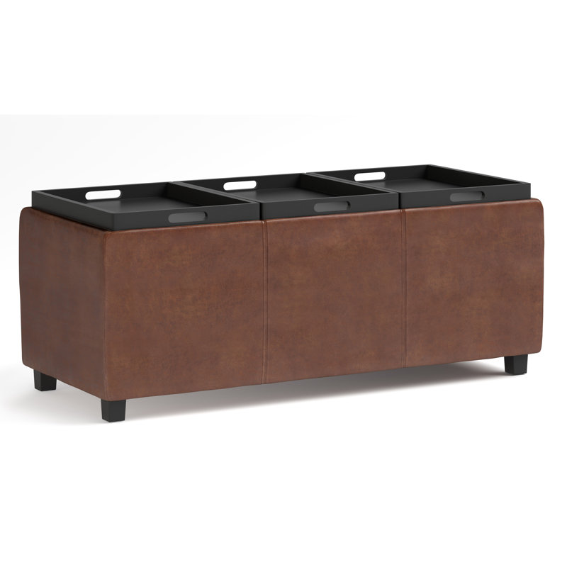 Avalon Distressed Saddle Brown Faux Leather Storage Ottoman