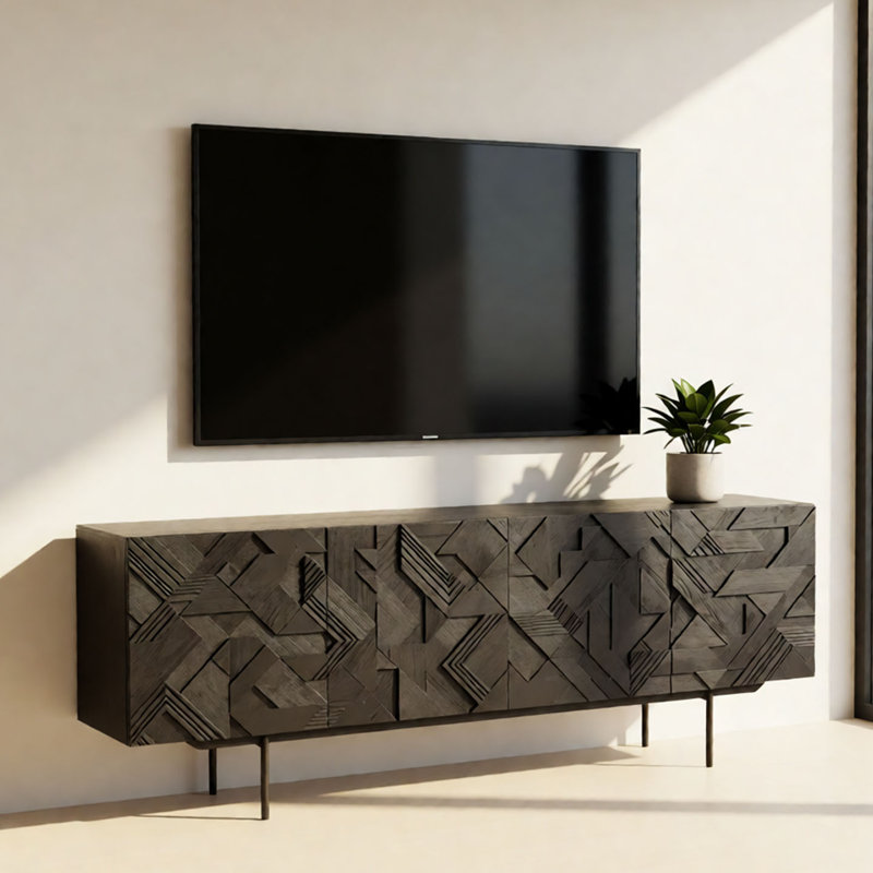 Industrial style solid wood TV Stand, 31.49" H x 59.05" L x 17.71" W