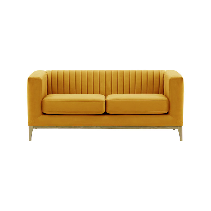 Buie Velvet Sofa, Mustard Yellow, Wax Black
