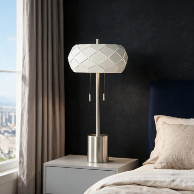 28" In Legeme Mid Century Danish 2-Light Steel Pull Chain Table Lamp