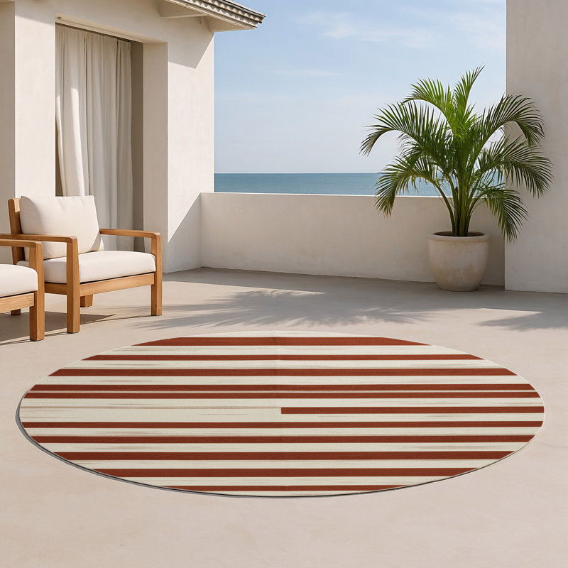 Tapis intérieur / extérieur beige HorizontalStripes, Rond 5 pi