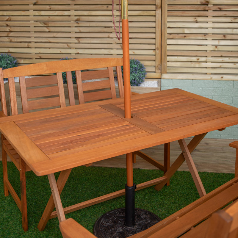 Gillian Outdoor Folding Rectangular Wooden Garden Dining Table Chairs And 2 Benches Parasol And Base Set, Grey