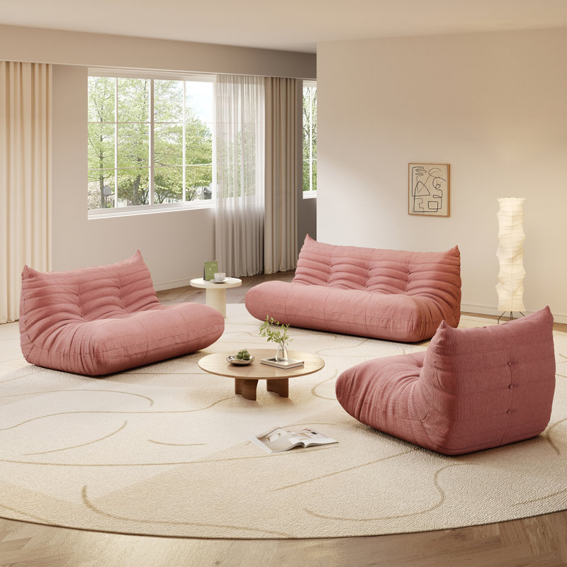 Clinchport Boneless Lazy Sofa, Bean Bag Chair, 3 Seat Sofa Compression Floor Sofa For Living Room, Bedroom, Pink