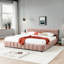 Très grand lit avec revêtement en chenille rose et tiroirs pour une chambre à coucher relaxante et élégante-2069411020