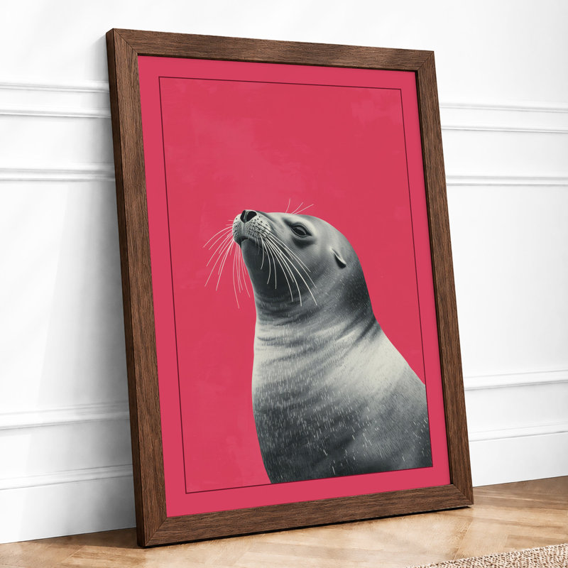 Seal in Pink Modern - Framed Print, A4 - 29.7 x 21.0 cm, Walnut