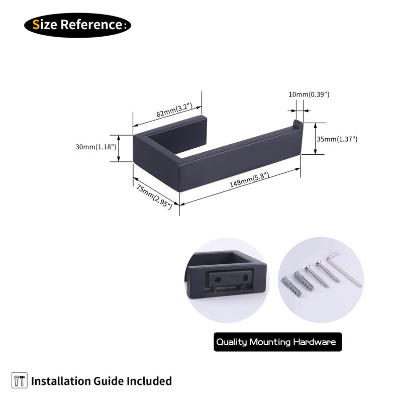 Porte-serviettes mural 5,8 po 1, Noir mat