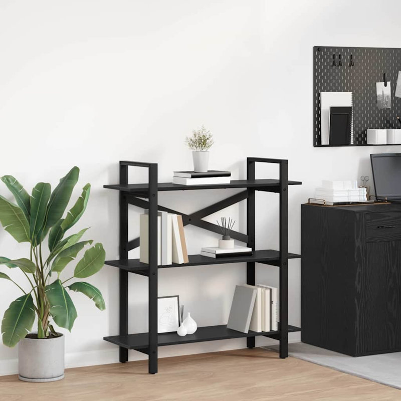 100cm W Steel Etagere Bookcase, Black Oak, (3 Shelves) 102cm. H x 100cm. W x 33.5cm. D