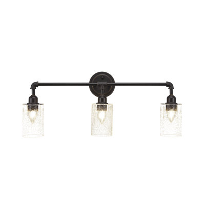 Vintage 3 Light Bath Bar Shown In Dark Granite Finish with 4" Clear Bubble Glass