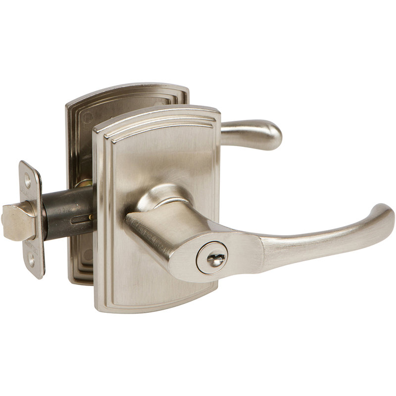 Levier de porte à clé avec rosette rectangulaire artino, Nickel satiné