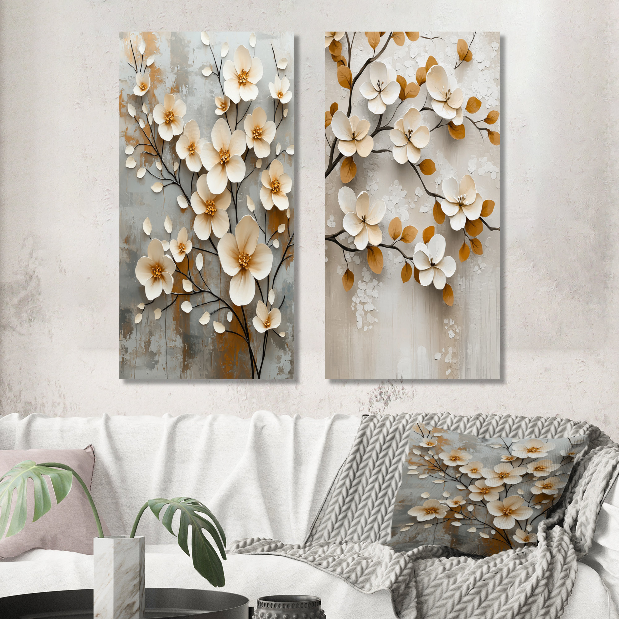 Lark Manor™ White Beige Botanical Impressions I - Cherry Blossom Wall ...
