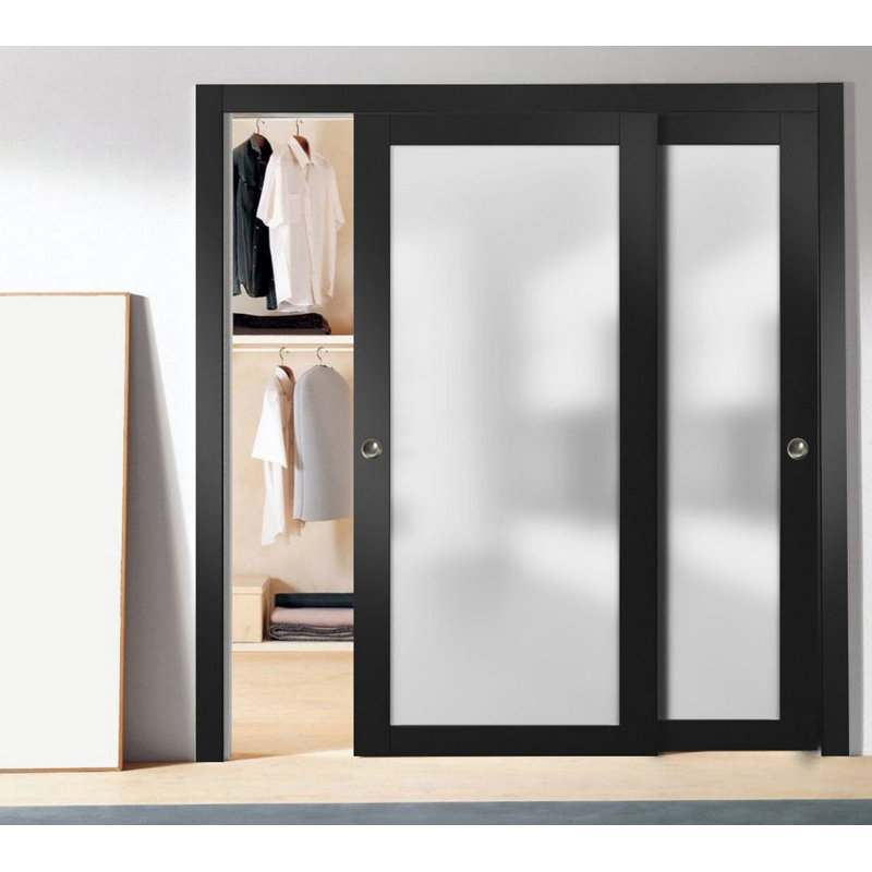 Portes coulissantes en verre givré Planum, 64 po x 80 po, Noir mat