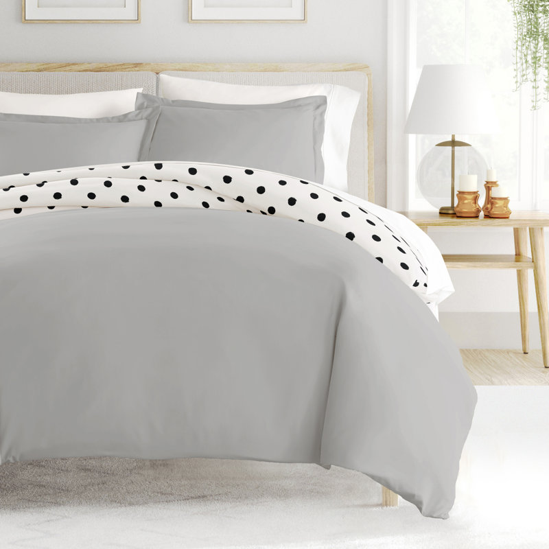 Light Gray and White Polkadot Twin Duvet Cover Set