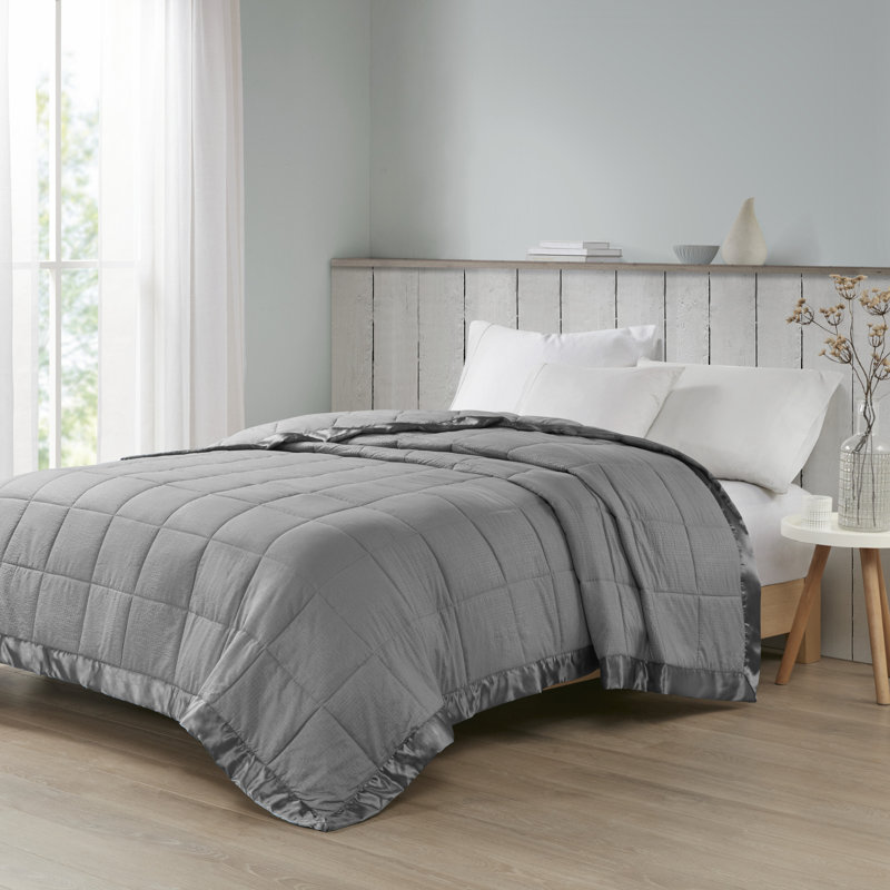 Twin Charcoal Down Alternative Blanket with Satin Trim