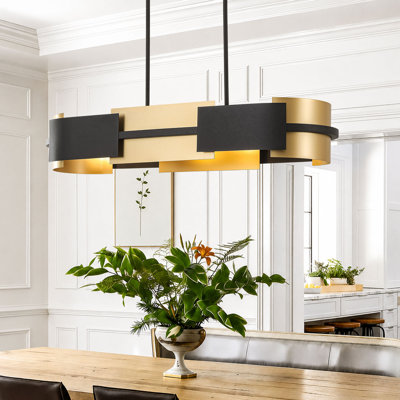 Lustre linéaire ovale moderne industriel à 4 lumières avec finitions dorées