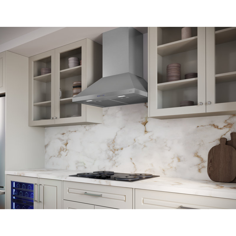 Ombra 36 in. 600 CFM Wall Mount Range Hood in Black Stainless Steel, Stainless Steel, 36" W