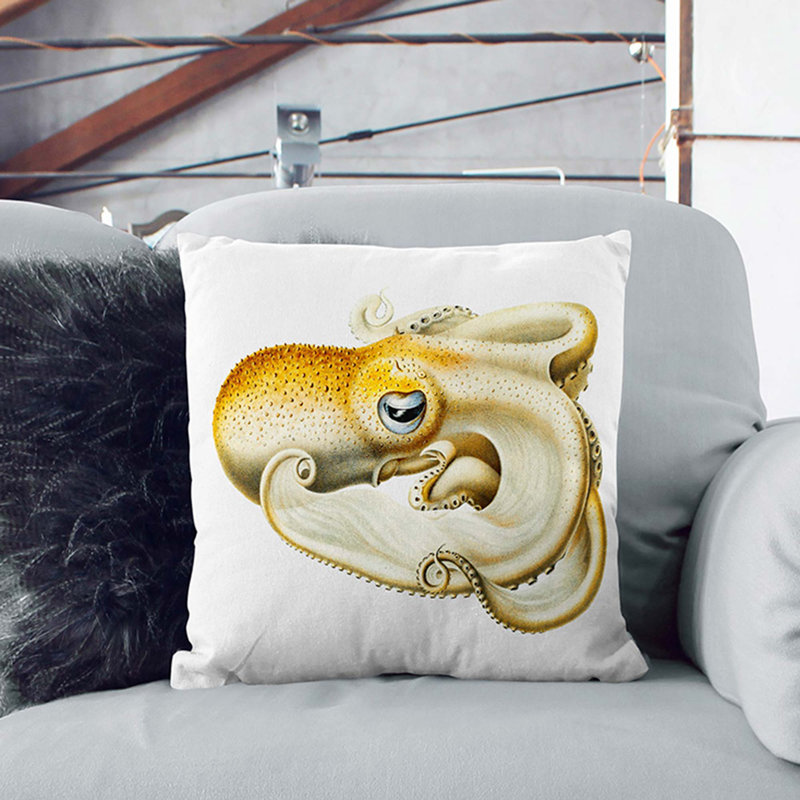 Velodona Octopus by Carl Chun Cushion with Filling, 55cm H x 55cm W x 20cm D, White