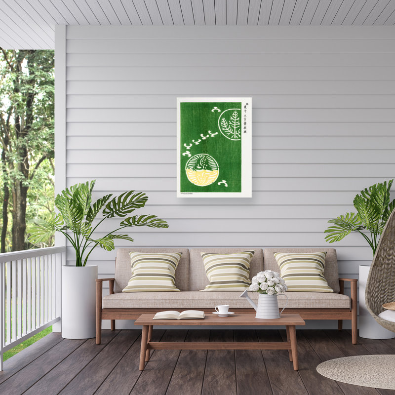 Yatsuo No Tsubaki Woodblock Print Green Outdoor  Canvas, H 12 po x l 19 po