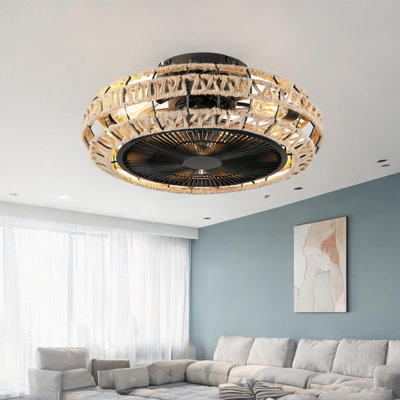 Ventilateur de plafond industriel en corde avec télécommande - montage encastré noir mat 20 pouces pour chambre à coucher, cuisine