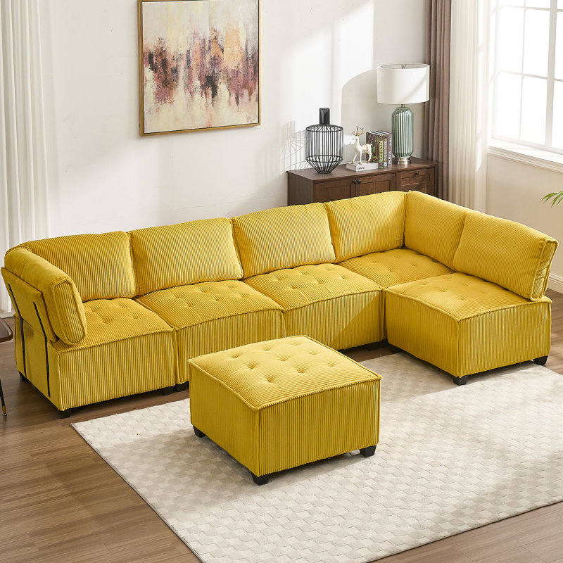 6 coussins de siège modulaires et portables, usure en velours côtelé jaune, Yellow Corduroy