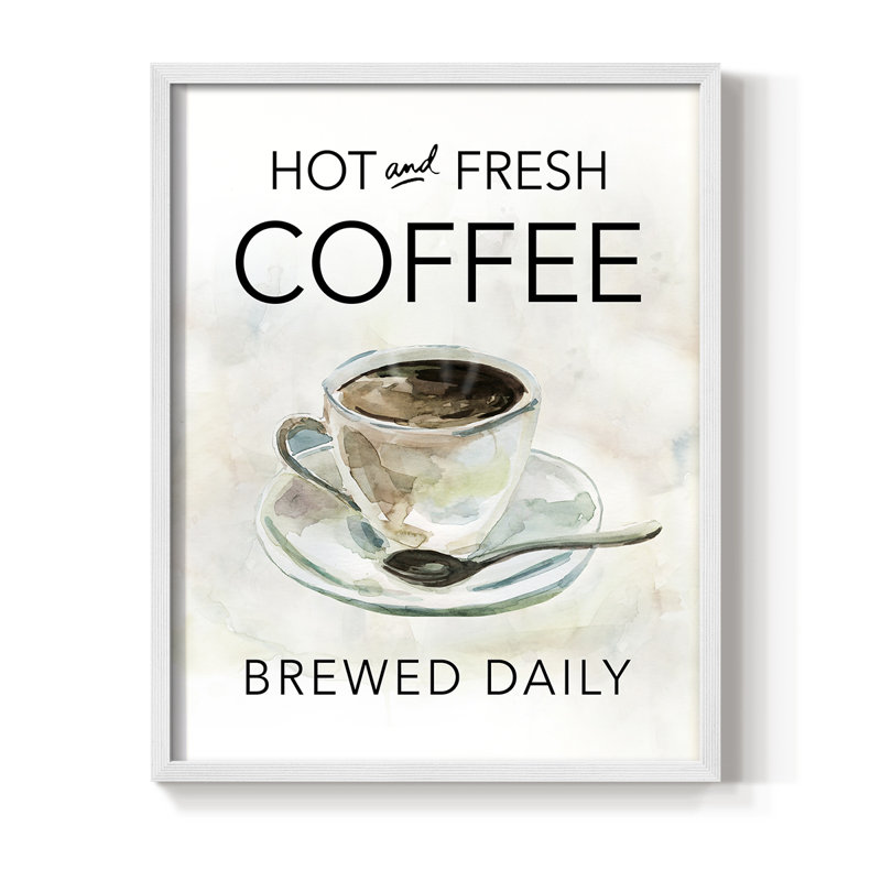 «Hot and Fresh Coffee», reproduction encadrée - bois massif, H 21 po x l 17 po, Blanc