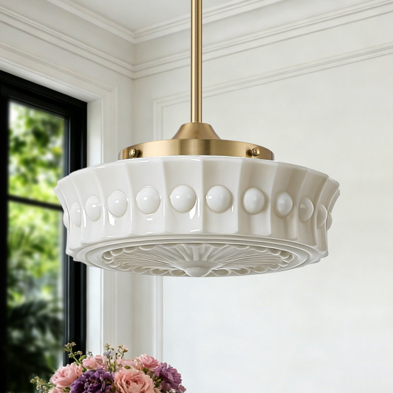 Luminaire suspendu en verre Milk,  Beige, Chaîne noire