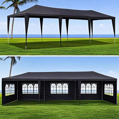 Tente de réception 10 pi x 30 pi, auvent de mariage extérieur avec 8 parois latérales amovibles, pavillon de jardin imperméable et résistant pour les fêtes, les barbecues, les événements, la cour et le patio