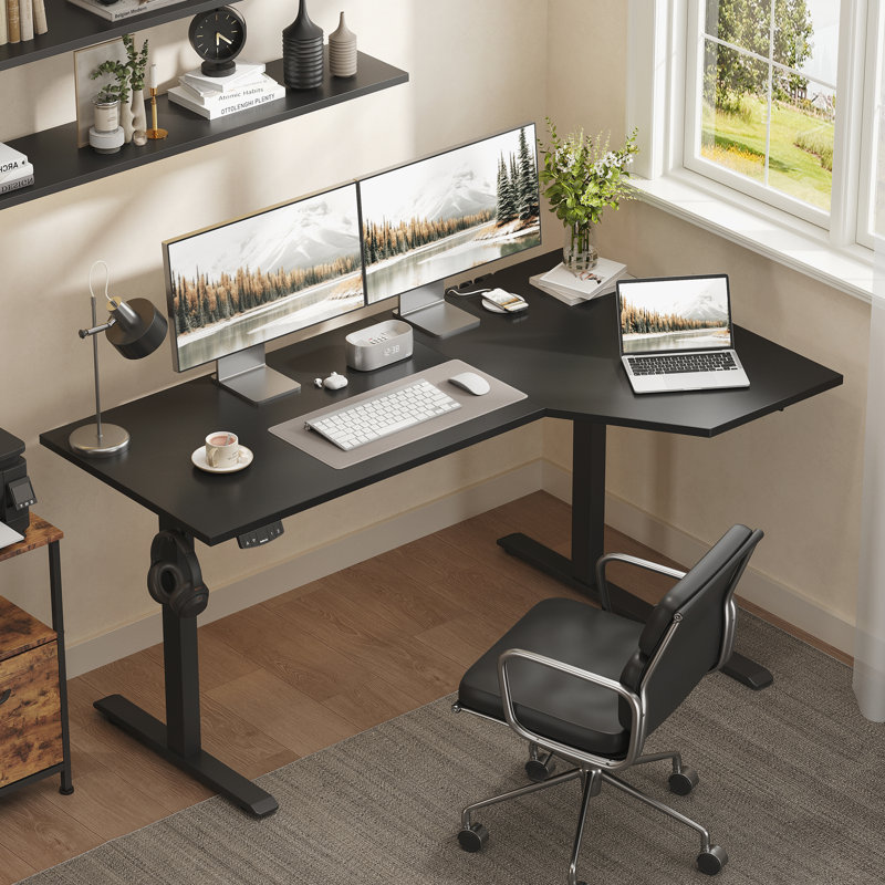 59" L Shaped Standing Desk for Home Office,Electric Height Adjustable Desk With Memory Controller,Easy to Assemble