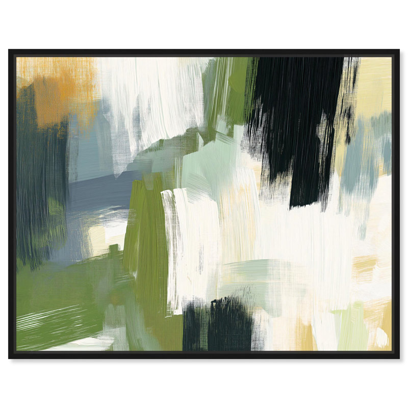 Décoration murale abstraite "Moss Layers I" par , H 31 po x l 31 po, Cadre flottant noir