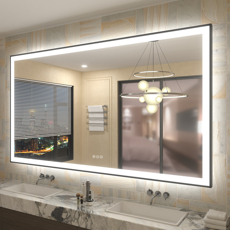 Miroir de salle de bain / de meuble-lavabo avec cadre en verre trempé à DEL certifié Aevar UL avec garantie de 3 ans