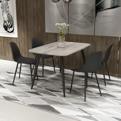 Huetter 5-Piece Casual Dining Set - Spacious Rectangular Table & 4 Curved Plastic Chairs