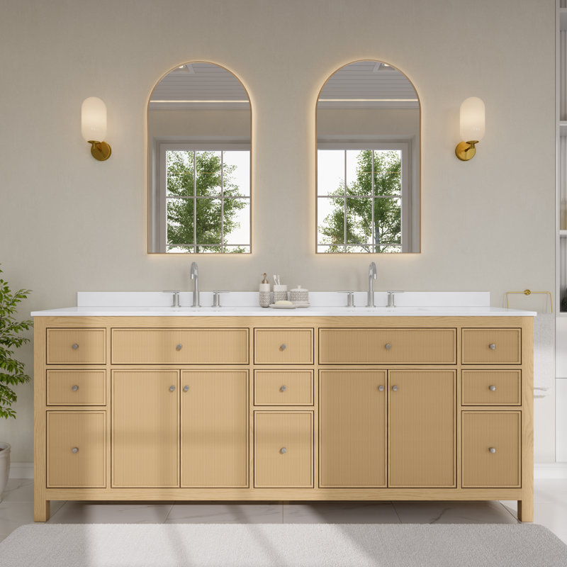 Pendry 84" Freestanding Double Bathroom Vanity with Quartz Top, Brushed Nickel
