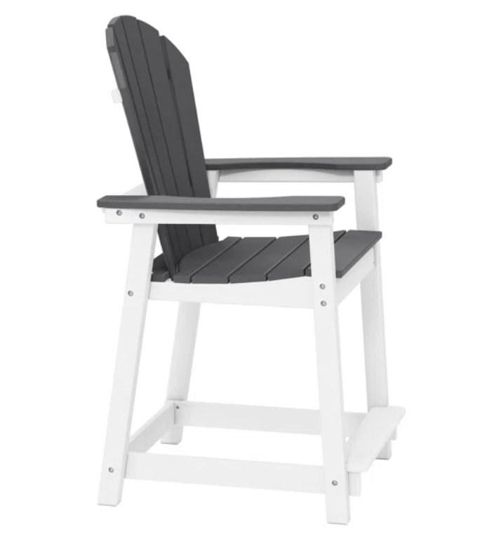 Hdpe Adirondack Chair For Patio, Weather Resistant, White/Gray